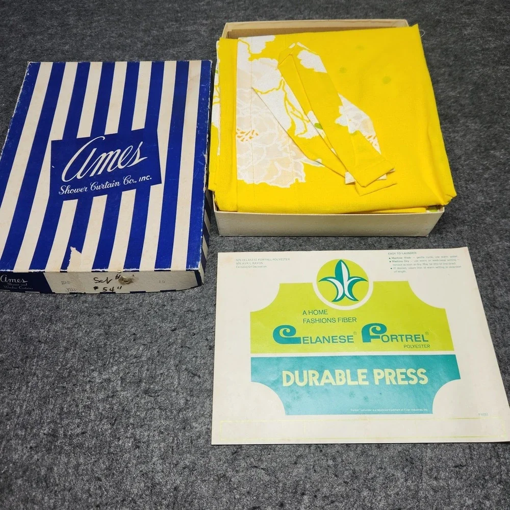 Vintage Ames Shower Curtain Yellow Orange Flowers Floral Groovy Retro NOS in Box